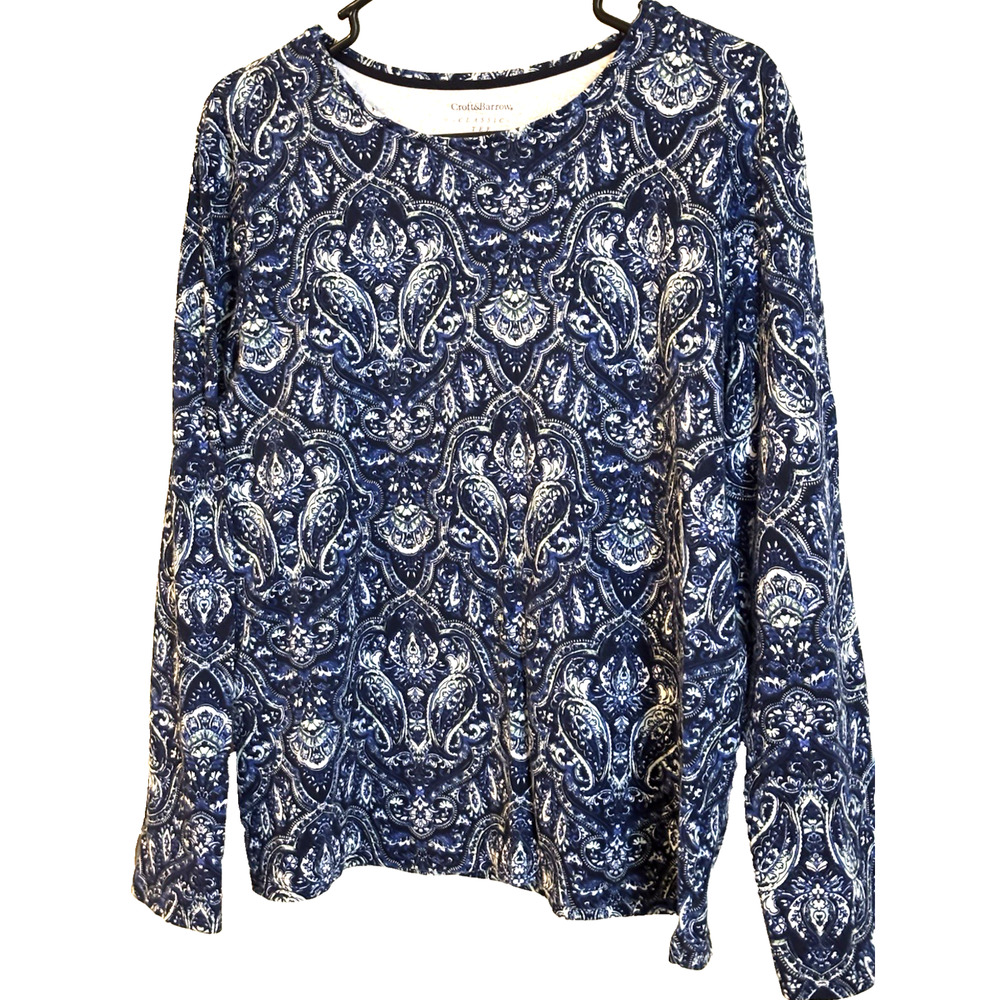 Croft & Barrow Women Paisley Crew Neck Classic Shirt Size L Long Sleeve